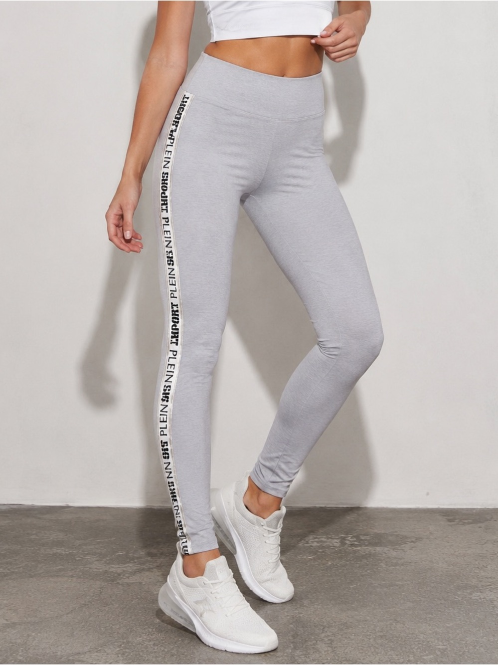 Plein Sport Platinum Gray Logo-Tape Leggings Size Medium NWT Retail $299